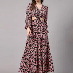 aayu Women Floral Printed Puff Sleeve Fit & Flare Maxi Dress-image-91