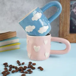 WEAVING HOMES Blue & Pink 2 Pieces Printed Ceramic Dishwasher Safe Glossy Mugs 280ml-image-67
