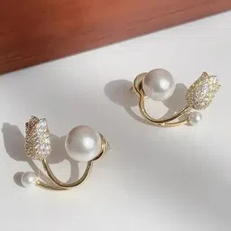GOLDIWALA Gold-Plated Artificial Stones Studded & Beaded Korean Spherical Shaped Ear Cuff-picture-30