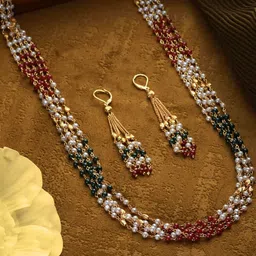 Anouk Gold-Plated Gold Plated Pearls Layered Necklace Jewelry Set-28