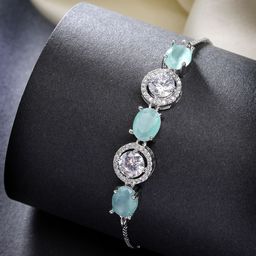 ZENEME Women Brass American Diamond Rhodium-Plated Charm Bracelet-image-91