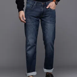 Louis Philippe Jeans Men Navy Blue Slim Fit Mid-Rise Light Fade Jeans-40