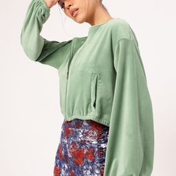DressBerry Chill Mode On Velour Finish Dramatic Puff Sleeves Crop Jacket-image-30
