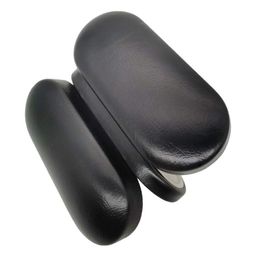 metrical 2-in-1 Hard Shell Protective Eyeglasses Case, Black, Leather & Metal, Modern Style, Built-in Mirror, For Two Frames image 4