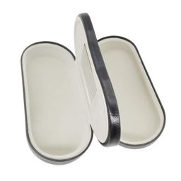 metrical 2-in-1 Hard Shell Protective Eyeglasses Case, Black, Leather & Metal, Modern Style, Built-in Mirror, For Two Frames image 1
