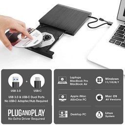 voocme High Speed USB and Type C 3.0 Slim Portable External CD/DVD-RW Drive/Writer/Burner/Rewriter/Player Compatible with Laptop,PC,MacBook Pro (Black) image 2