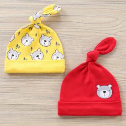Babyhug 100% Cotton Caps Bear Print Pack of 2 - Yellow Red-16