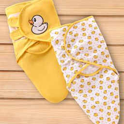 Babyhug 100% Cotton Swaddle Wrapper Duck Theme Pack of 2 - Yellow-15