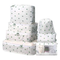 House of Quirk 7pcs Set Travel Organizer Packing Cubes Lightweight Travel Luggage Organizers with Laundry Bag or Toiletry Bag - White Cactus-19