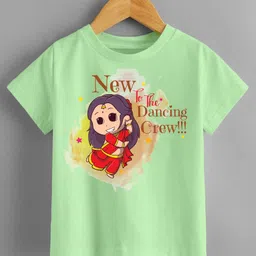 KNITROOT Navratri Theme Half Sleeves New To The Dancing Crew Text Printed Tee - Green-picture-41