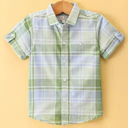 Jash Kids Half Sleeves Cotton Checked Shirt - Green-picture-5