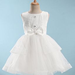 Mark & Mia  Sleeveless Party  Frock with Beads & Floral Embroidery Detailing with Bow Applique - White-picture-17