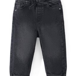 Babyhug Full Length Stretchable Denim Washed Joggers with Bow Detailing  - Black-picture-2