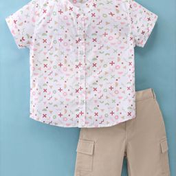 ToffyHouse Cotton Half Sleeves Geometric Printed Shirt & Shorts Set - Beige-picture-35