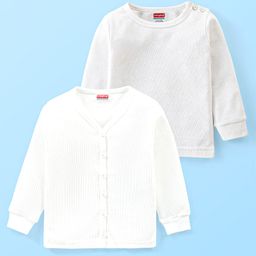 Babyhug Front Open Full Sleeve Solid Color Thermal Vest Pack of 2 - Off White-image-42