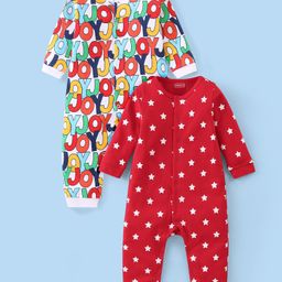 Babyhug 100% Cotton Knit Full Sleeves Romper Alphabet Print Pack of 2- Multicolor-image-43