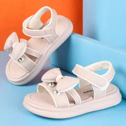 Oh! Pair Slip On Sandals with Velcro Closure & Bow Applique - Beige-picture-36