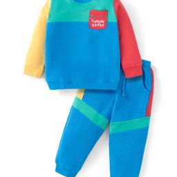 Babyhug Terry Knit Full Sleeves Color Block T-Shirt & Lounge Pants Set - Blue-image-79