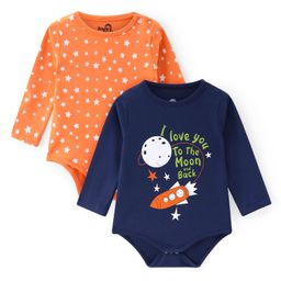 Doodle Poodle 100% Cotton Knit Full Sleeves Star & Space Theme Printed Onesie Pack of 2 - Navy & Orange-image-90