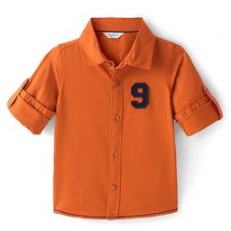 INFINITY Cotton Broken Twill Full Sleeves 9 Patch Embroidered Shirt -Orange-image-60