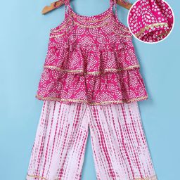 Ridokidz Sleeveless Bandhani Designed  Lace Embellished Top With Coordinating Palazzo Set - Pink-image-68