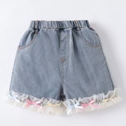 Mark & Mia Washed Shorts with Bow Applique & Frills - Light Blue-image-47