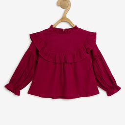 Chuppan Chupai Rayon Full Sleeves Frill Detailed Solid Top - Maroon-image-96