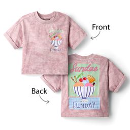 Little Kangaroos Cotton Knit Half Sleeves Top with Front & Back Ice Cream Print - Light Pink-image-66