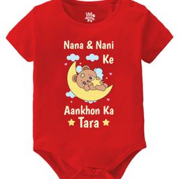 Baby Buzz 100% Cotton Half Sleeves Nana & Nani Ke Aankhon Ka Tara Text Printed Onesie - Red-image-71