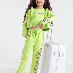 OLLINGTON ST. Cotton Co-Ord Set of Full Sleeves Hooded Jacket & Joggers With Inner Tee with Print - Neon Green-picture-15