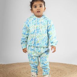 Polka Tots Blended Knit Full Sleeves Alphabets Printed Hooded Sweatshirt With Coordinating Pant Set - Blue-image-78