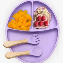 Kids Station Feeding Set 3 Piece Set (Plate, Spoon, Fork) Baby Feeding Essentials Purple-picture-9