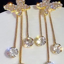 AKISON JEWELS Women White & Gold Contemporary Crystals Drop Earrings-image-59