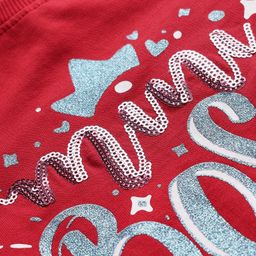 BUMZEE Looper Knit Full Sleeves Text Printed Sweatshirt With Sequin Detailing - Red image 3