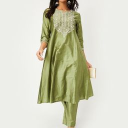 Max Women Solid Embroidered Kurta with Trousers-image-56