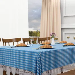 Kuber Industries Blue & White Geometric Printed Waterproof 8-Seater Rectangle Table Cover image 5