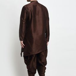 Benstoke Men Brown Dupion Silk Kurta with Dhoti Pants image 5