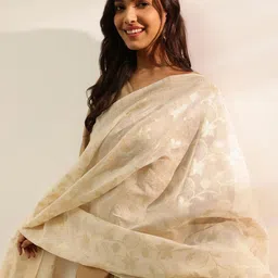 Fabindia Floral Woven Design Cotton Silk Dupatta With Zari-picture-50