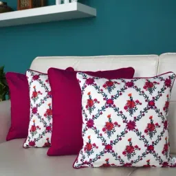 TARA Sparkling Homes Embroidered burgundy Cotton Silk Cushion Cover -  Set of 4-image-56