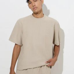 Studiofit by Westside Beige Self-Striped Relaxed-Fit T-Shirt-picture-34