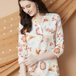 Melange By Lifestyle Beige Regular Fit Floral Print Tunic-picture-42