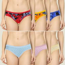 AROUSY Black & Blue Floral Print Hipster Panties - Pack Of 6-image-63