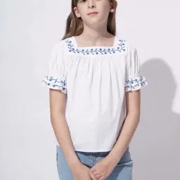 Vero Moda Girls White Cotton Embroidery Top-picture-34