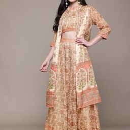 aarke Ritu Kumar Floral Printed Halter Neck Top With Palazzos & Shrug-12