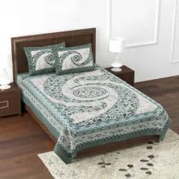 JaipurFabric Green Pure Cotton 180 TC The Floral Cosmos Single Bedsheet with 2 Pillow Covers-image-14