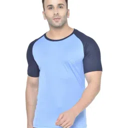 Chkokko Blue Regular Fit Colour Block Sports T-Shirt-image-60