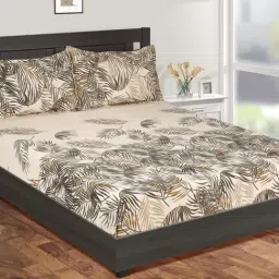 Swayam Brown & Beige Cotton 144 TC, 1 Extra Large Double Bedsheet With 2 Pillow Cover-4