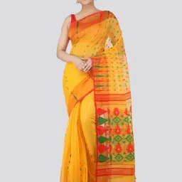 Pinkloom Yellow Woven Jamdani Saree-image-86