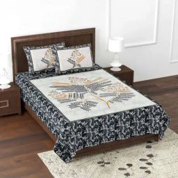 JaipurFabric Grey Pure Cotton 180 TC Beautiful Branch Single Bedsheet with 2 Pillow Covers-image-85