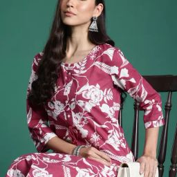 Indo Era Pink Cotton Regular Fit Printed Kurta-picture-20